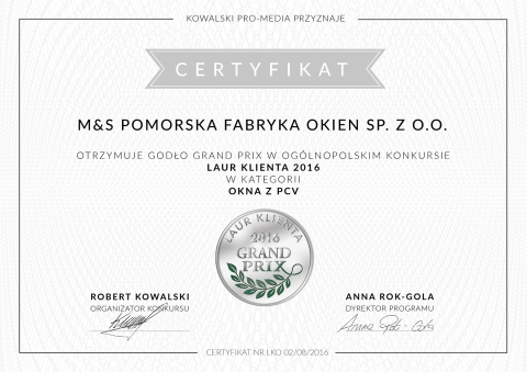 20160909 MS wiecej niz OKNA Laur-Klienta-Certyfikat-2